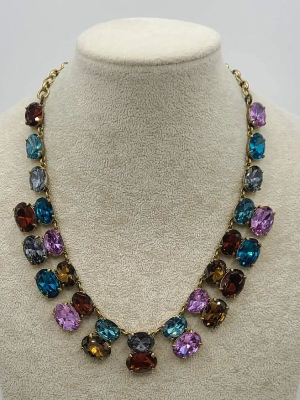J Crew Multi Color Crystal Gold Tone Statement Necklace